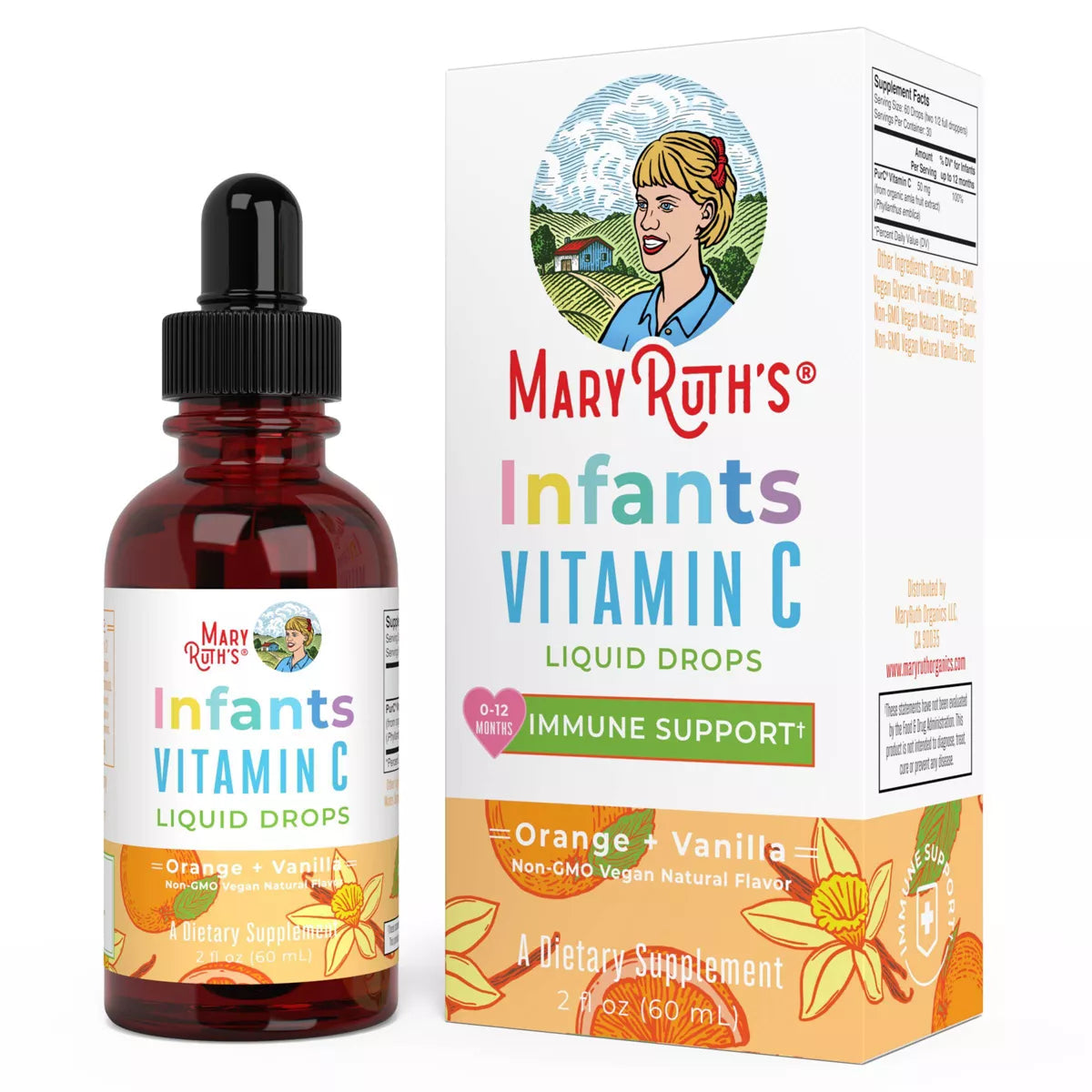 Mary Ruth Infant Vitamin C Drops, Orange Vanilla, Org, 2 oz Pack 100 Size 24 mo