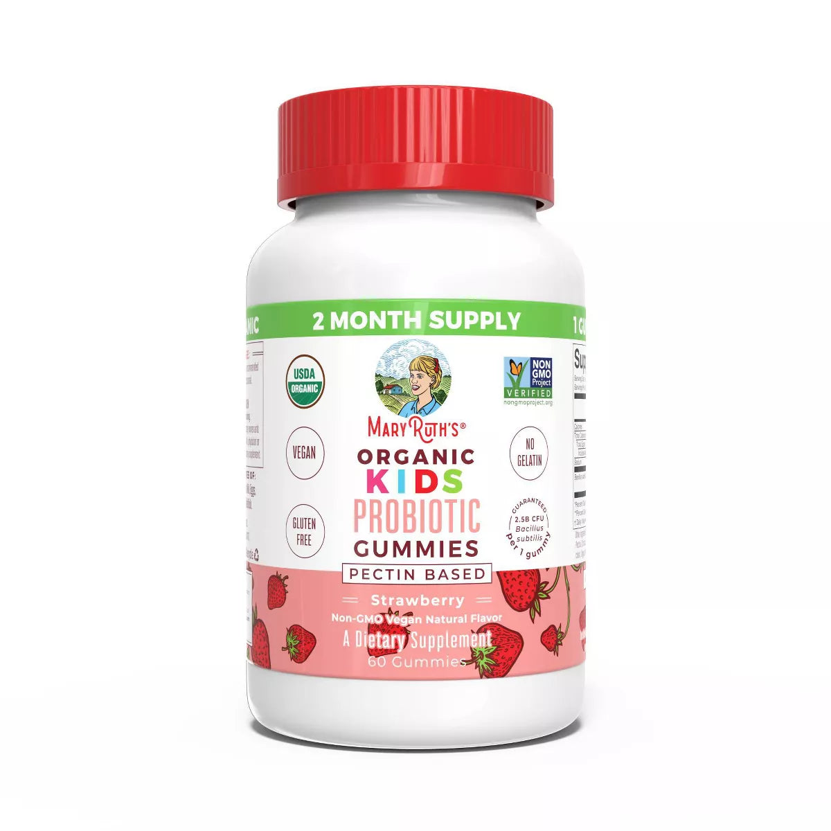 Mary Ruth Kids Probiotic Gummies, Strawberry, Org, 60 ct Pack 12 Size 24 mo