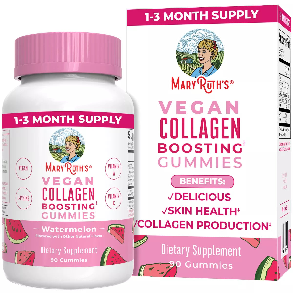 Mary Ruth Collagen Boosting Gummies, Watermelon, 90 ct Pack 48 Size 24 mo