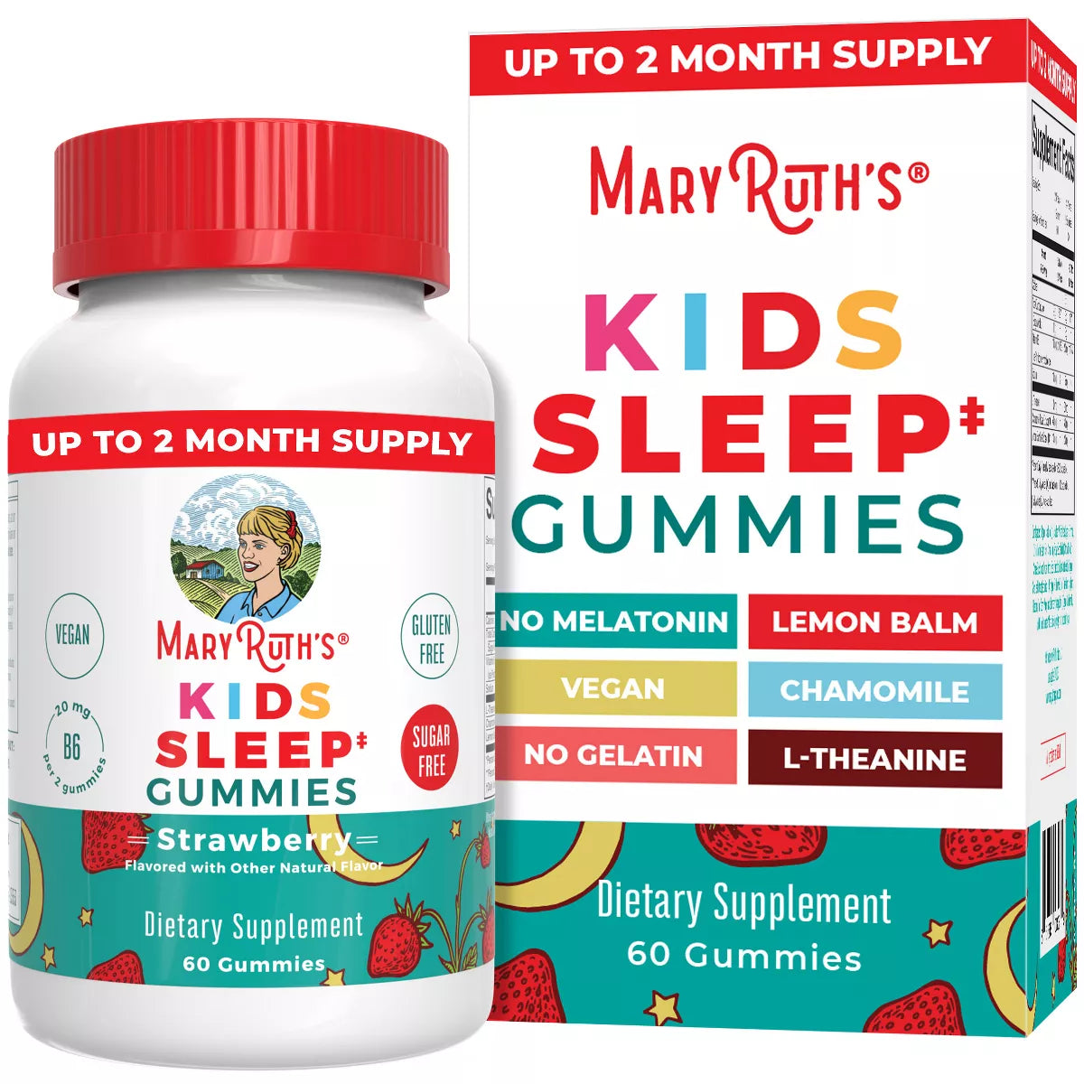 Mary Ruth Kids Sleep No Melatonin Gummies, Strawberry, 60 ct Pack 48 Size 24 mo