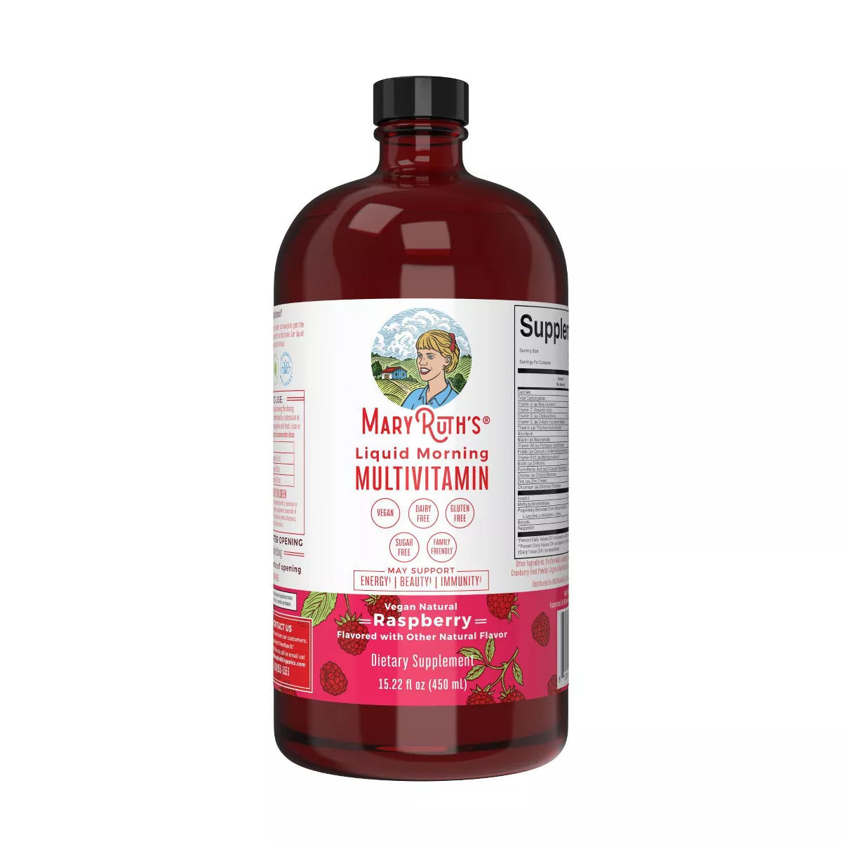 Mary Ruth Morning Multivitamin Liquid, Raspberry, 15.22 oz Pack 20 Size 24 mo