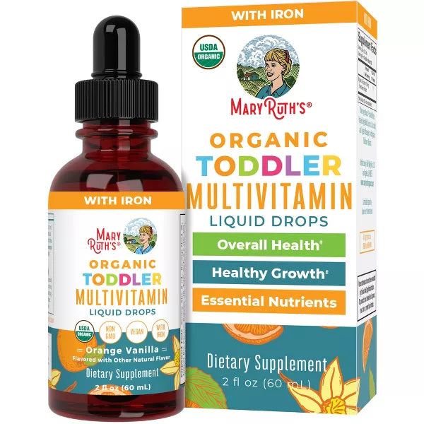 Mary Ruth Toddler Multivitamin + Iron Drops, Vanilla Orange, Org, 2 oz Pack 100 Size 24 mo