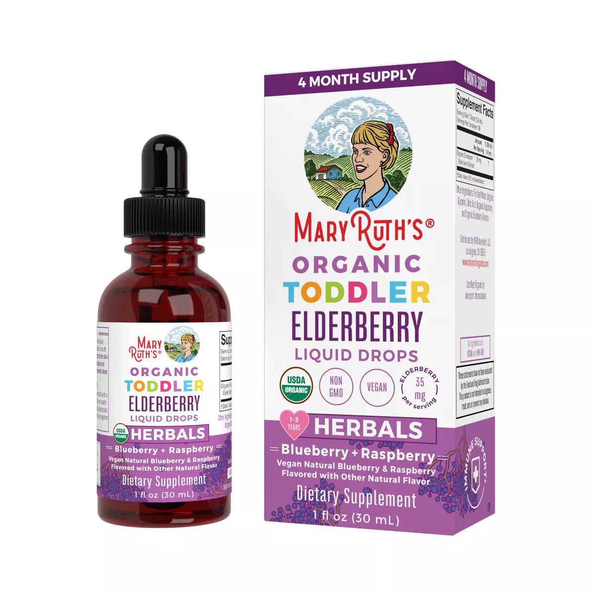 Mary Ruth Toddler Elderberry Drops, Blueberry Raspberry, Org, 1 oz Pack 144 Size 24 mo