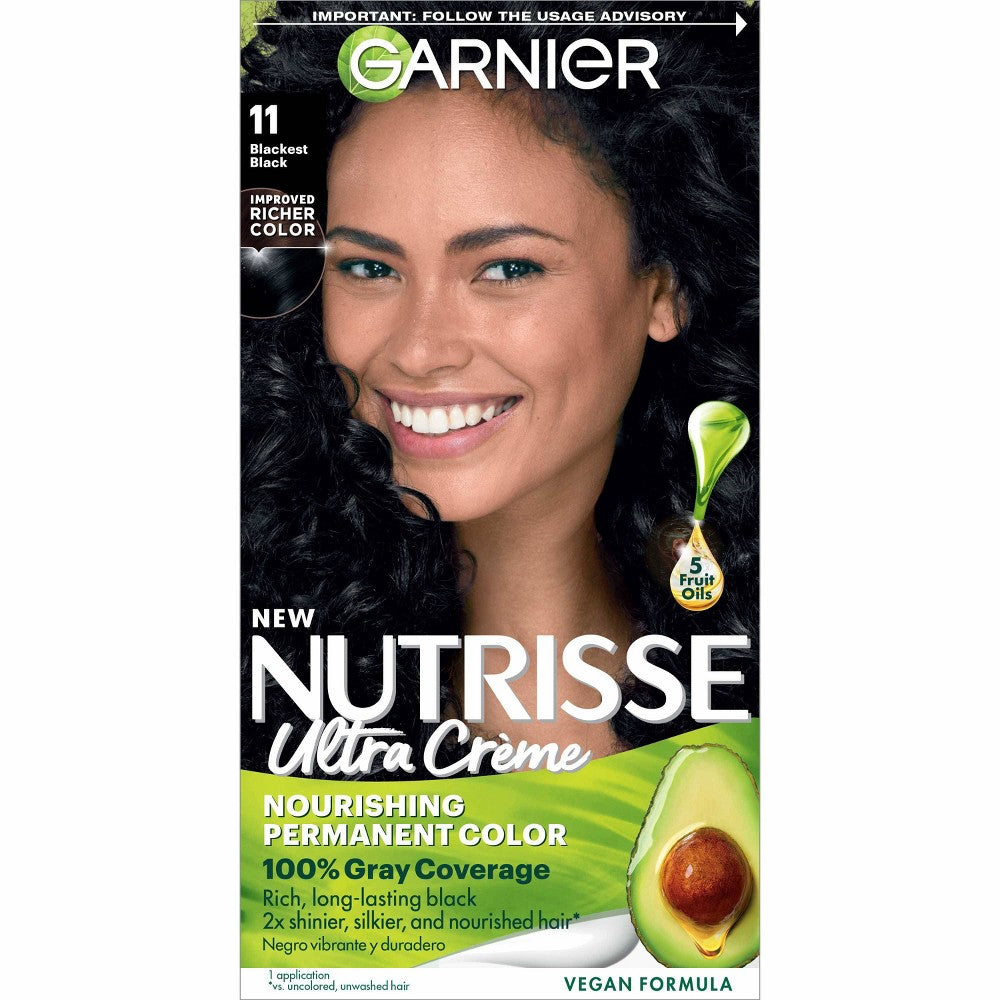 GARNIER HAIRCOLOR NUTRISSE HAIR COLOR : BLACKEST BLACK 11 Pack 12