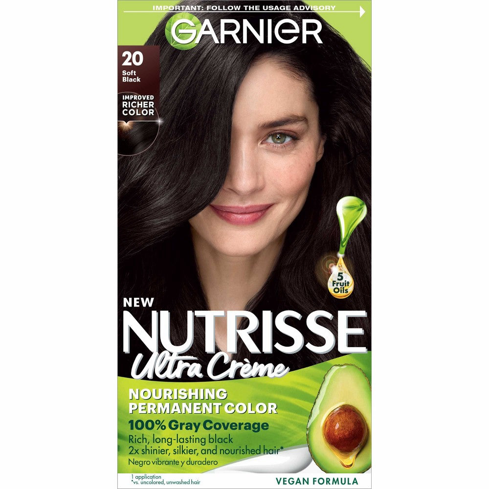 GARNIER HAIRCOLOR NUTRISSE HAIR COLOR : SOFT BLACK #20 Pack 12