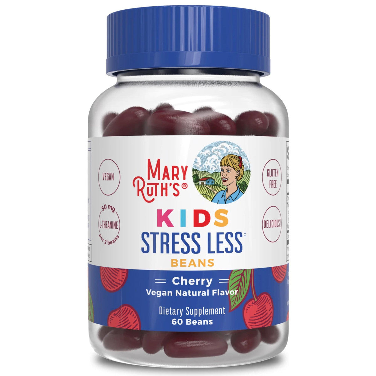 Mary Ruth Kids Stress Less Beans, Cherry, 60 ct Pack 6 Size 18 mo