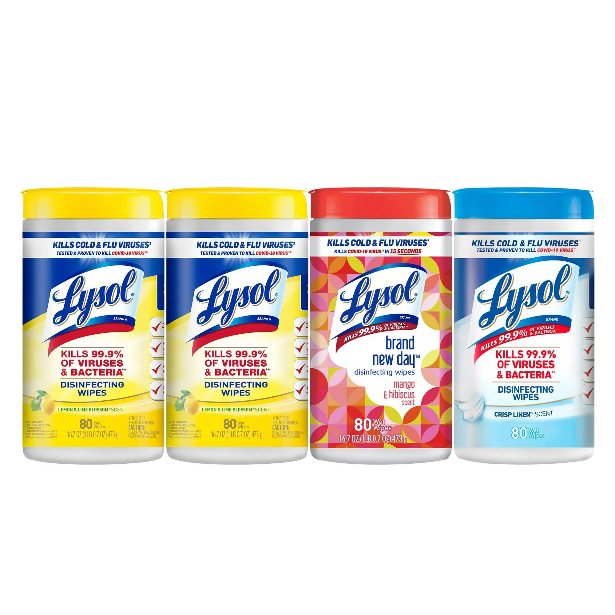 LYSOL® Disinfecting Wipes - (2 Lemon + 1 Brand New Day Mango & Hibiscus + 1 Crisp Linen) 80 CT