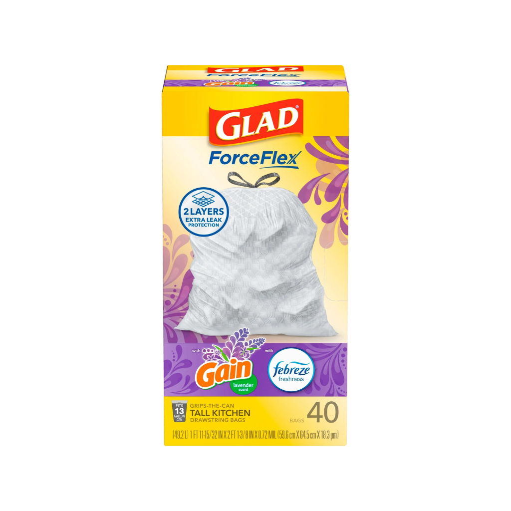 Glad Tall Kitchen Trash Bags White 13gal 6/40ct