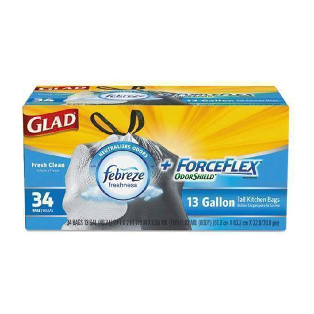 Glad ForceFlex Plus Tall Kitchen Drawstring Trash Bags 13ga 6/34ct