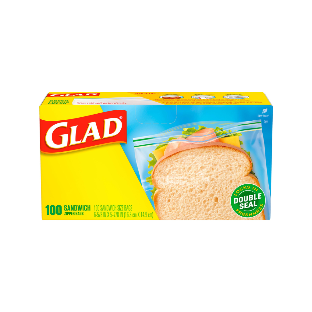 Glad Food Sandwich Zipper bags 12/100ct