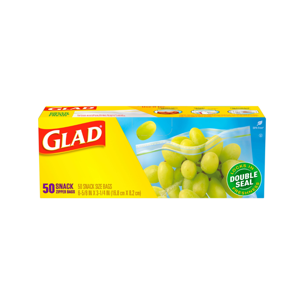 Glad Food Bags Zipper Snack Size Bags 12/50ct