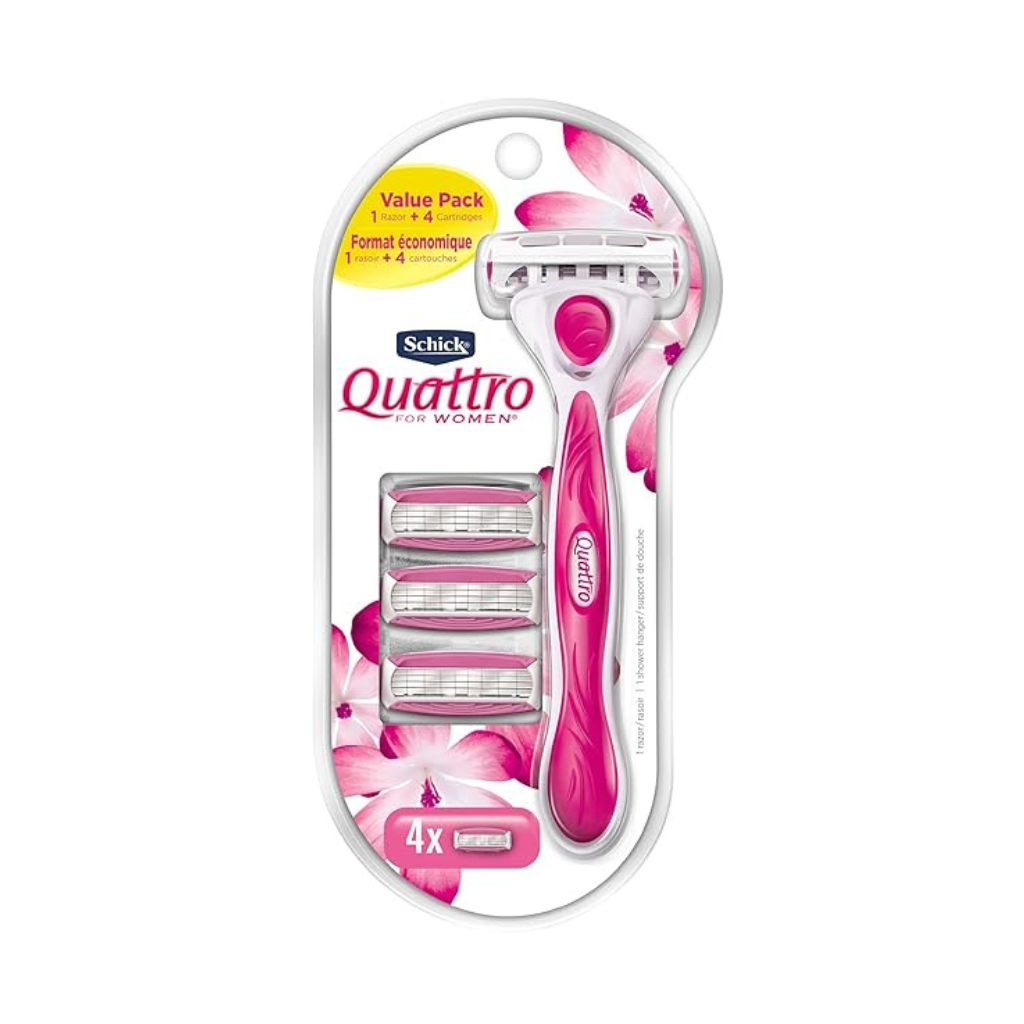 Schick Quattro for Women Value Pack with 1 Razor and 4 Razor Blade Refills Case of 12