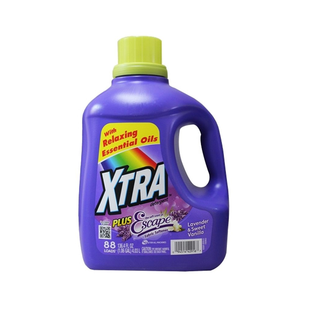 Xtra Liquid Laundry Detergent Plus Scent of Escape 136.4oz / 88 Loads Pack 4