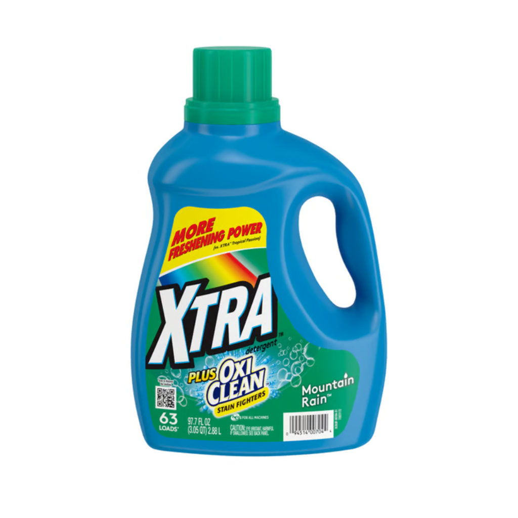 Xtra Liquid Laundry Detergent Plus Oxi Clean Mountain Rain 97.7 OZ / 63 loads Pack 4