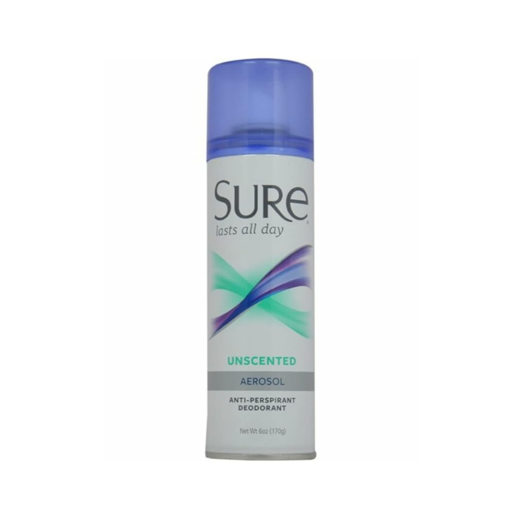 Sure Anti-Perspirant & Deodorant Aerosol Spray Unscented, 6 oz Pack of 12