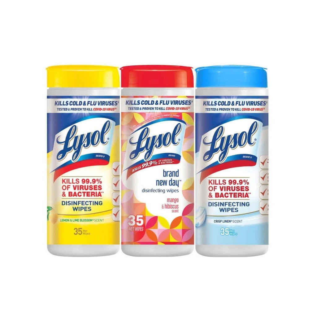 LYSOL® Disinfecting Wipes - (1 Lemon + 1 Brand New Day Mango & Hibiscus + 1 Crisp Linen)