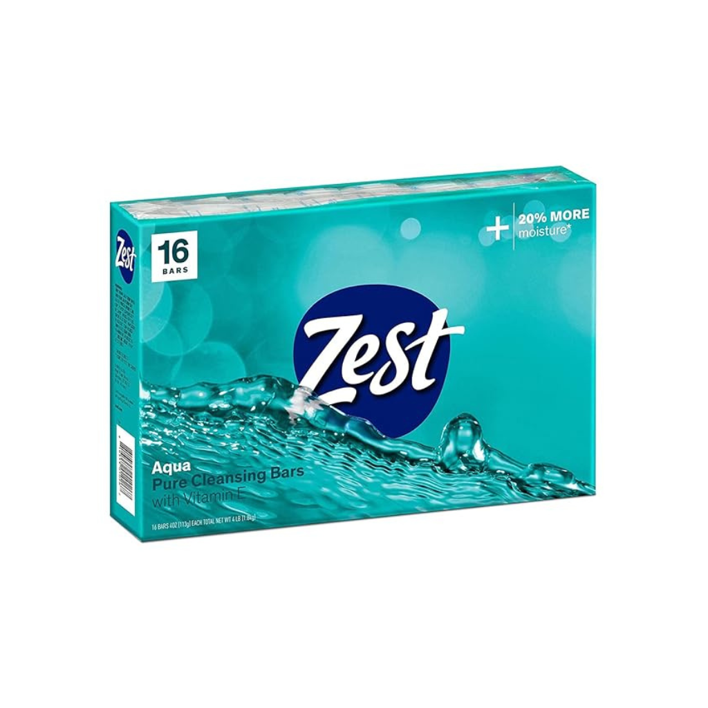 Zest 16-Bar Bath Size Soap, Aqua, 4OZ Pack of 4