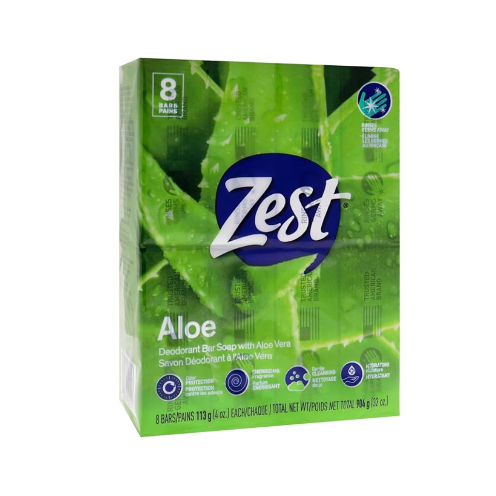 Zest 8-Bar Bath Soap Soothing Aloe, 4OZ Pack of 6