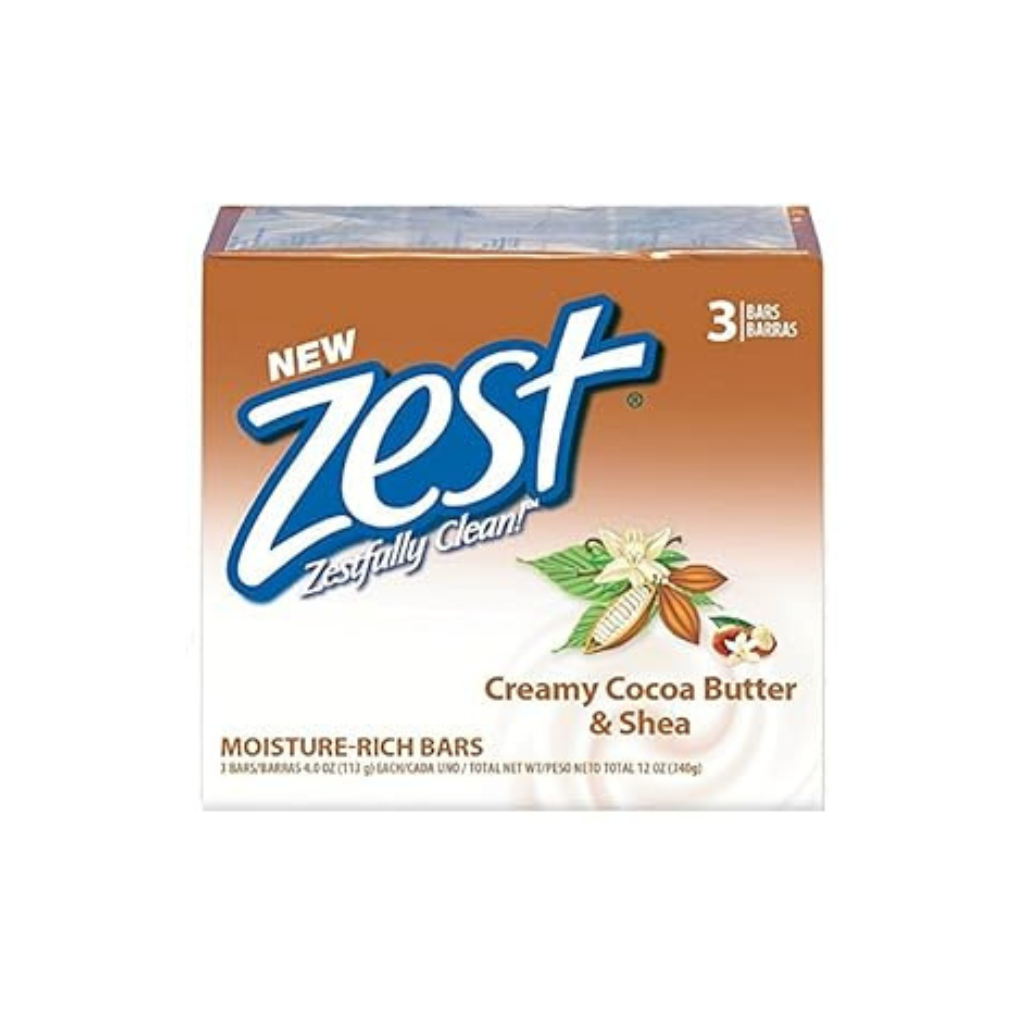 Zest Bath 3 Bar Indulgence Cocoa Butter & Shea 4OZ Pack of 12