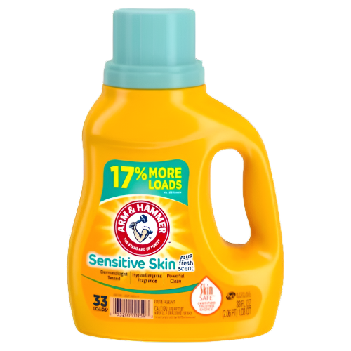 Arm & Hammer Liquid Laundry 33oz Sensitive Skin Plus Scent dual HE / 33 Loads Pack 8