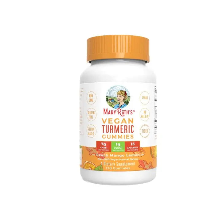 Mary Ruth Turmeric Gummies, Peach Mango, 120 ct Pack 48 Size 24 mo