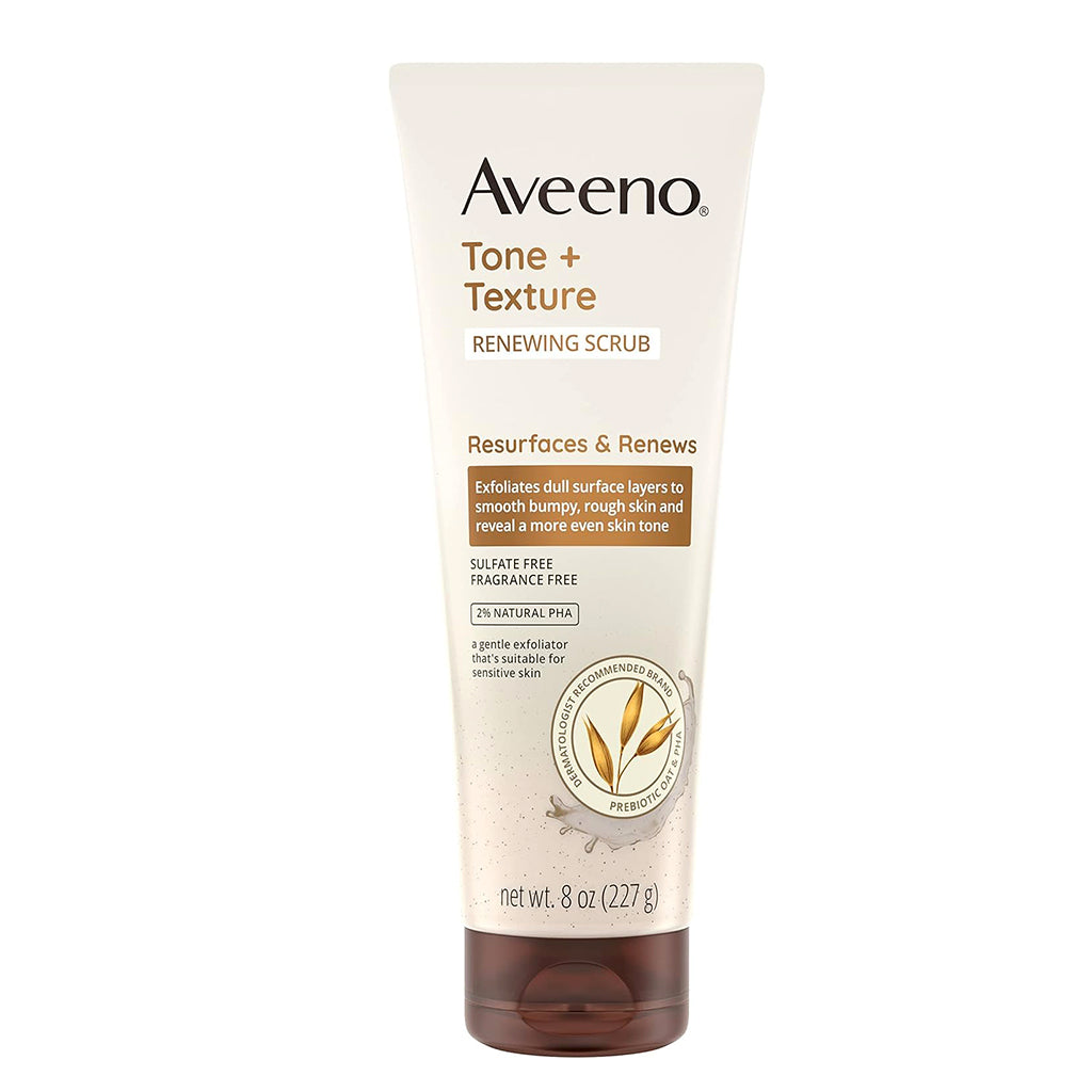 Aveeno Tone+Texture Renewing Bath and Body Scrub Fragrance Free Pack 12 Size 8oz