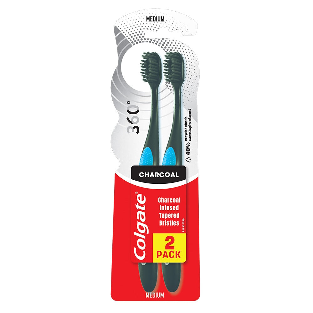 Colgate 360 Charcoal Toothbrush Medium - 2 pack