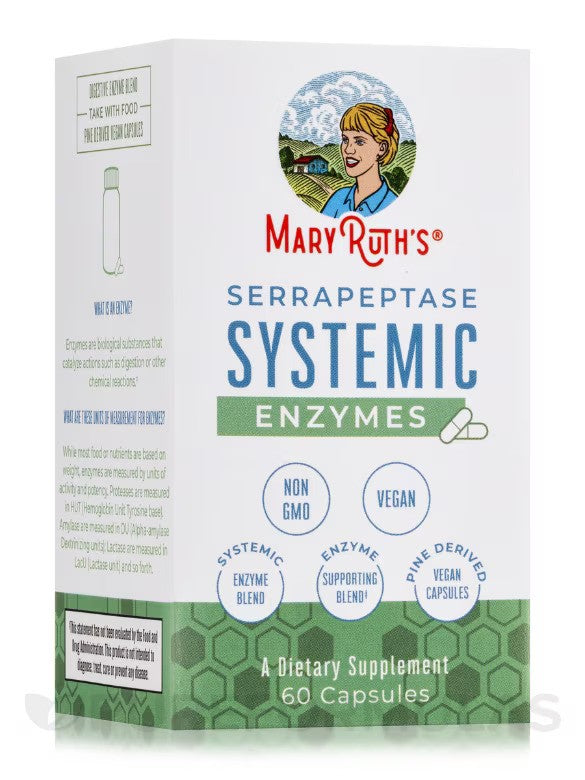 Mary Ruth Serrapeptase Enzymes Capsules, Unflavored, 60 ct Pack 12 Size 24 mo