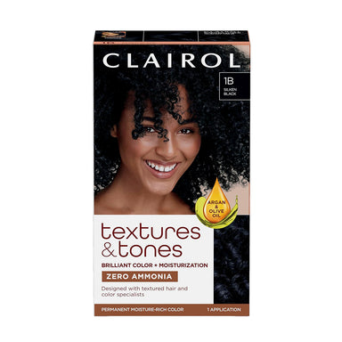 Clairol Textures & Tones Permanent Hair Dye 1B Silken Black Pack 12