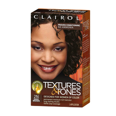 Clairol Textures & Tones Ammonia-Free Permanent Hair Dye 2N Dark Brown Pack 12