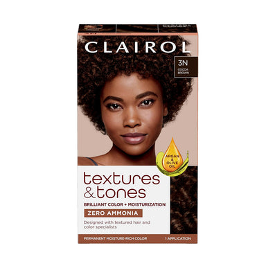 Clairol Textures & Tones Ammonia Free Permanent 3N Cocoa Brown Hair Dye Pack 12