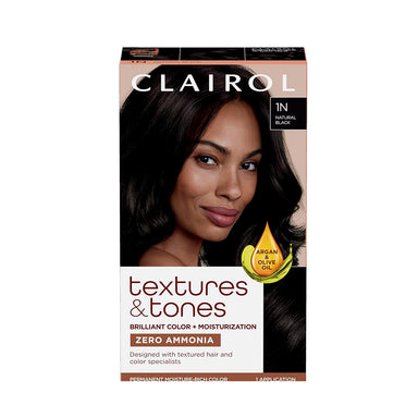 Clairol Textures & Tones Hair Dye Ammonia Free Permanent 1N Natural Black Pack 12