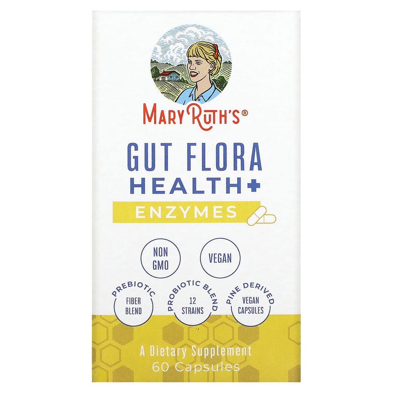 Mary Ruth Gut Flora Health+ Capsules, Unflavored, 60 ct Pack 12 Size 24 mo